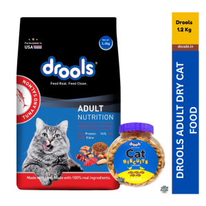 (1pc)1.2Kg,Drools Adult Cat Food Dry ,Tuna & Salmon +(1pc)400gm Drools Cat Biscuit 12 3 11
