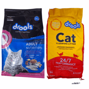 (1pc) 3Kg ,Drools Mackerel Adult Dry Cat Food, + (1pc)Drools Bentonite Clumping Cat Litter , Lavender  5kg