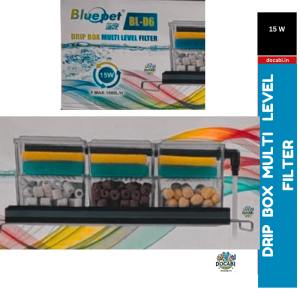 (1pc),DRIP BOX Multi Level Filter-BL-D6-(Power:-15W|F MAX:1000L/H)(Mechanical Filtration for Salt Water and Fresh Water) WITH SPONG & Filtration Media